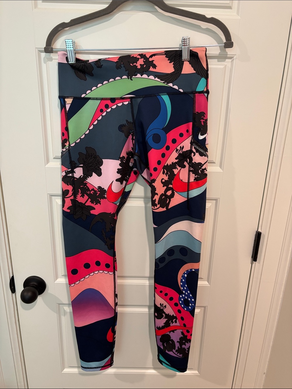 Nike Women’s Dri Fit Colorful Abstract Print Leggings - Navy, Pink, Teal, Coral